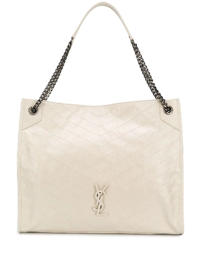 Shop Saint Laurent Large Quilted Niki Tote In Neutrals