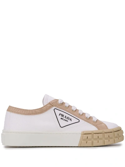 Shop Prada Triangle-logo Low-top Sneakers In White