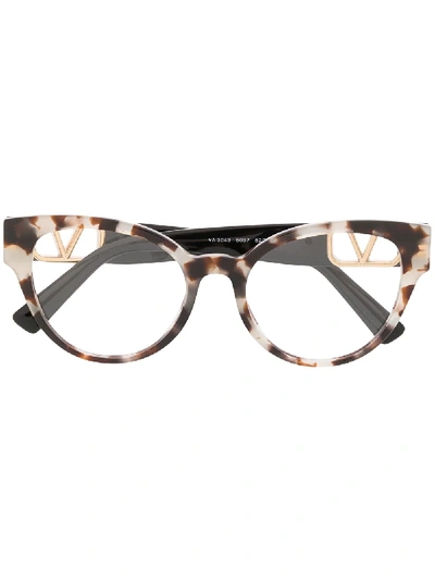 Shop Valentino Tortoiseshell Effect Round-frame Glasses In Black