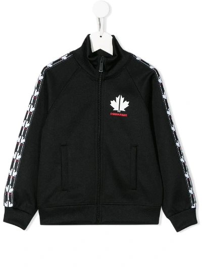 Dsquared2 Logo Tape Zip-up Sweatshirt In Black