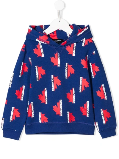 Dsquared2 Kapuzenpullover Mit Ahornblatt-print In Blue