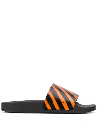 Shop Off-white 'spray Stripes' Pantoletten In 1019 Black/orange