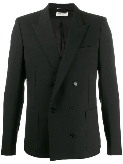 Shop Saint Laurent Fitted Double-breasted Blazer In Black
