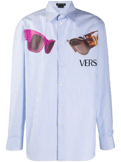 Shop Versace Medusa Biggie Pinstriped Shirt In Blue