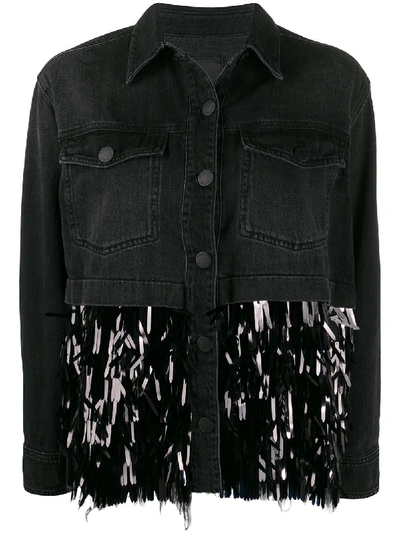 Shop Pinko Contrast Sequin-embellished Denim Jacket In Black