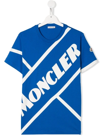 Shop Moncler Teen T-shirt Mit Logo-print In Blue
