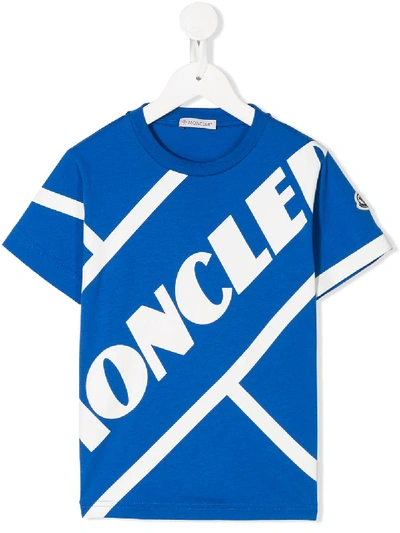 Shop Moncler Crew Neck Logo Printed T-shirt In Blue