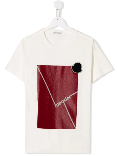 Shop Moncler Teen Ss Printed T-shirt In White