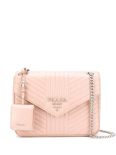 Shop Prada Quilted Diagramme Shoulder Bag In Pink