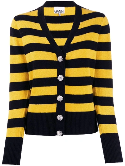 Shop Ganni Block Stripe Cardigan In Black