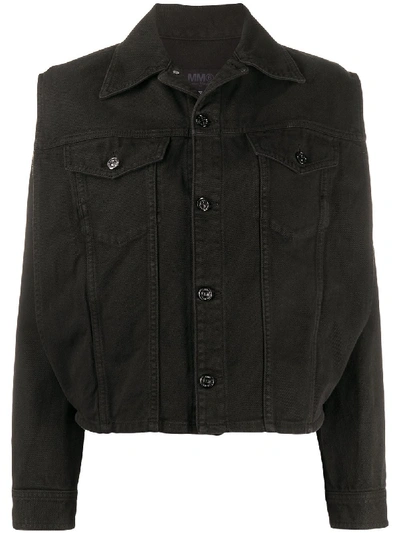 Shop Mm6 Maison Margiela Side Slit Denim Jacket In Black