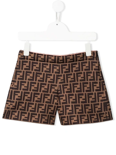 Shop Fendi Ff Pattern Shorts In Brown