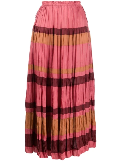 Shop Ulla Johnson Striped Pleated Midi Skirt In Pink
