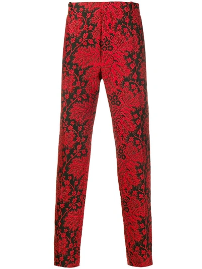 Shop Alexander Mcqueen Floral Jacquard Trousers In Red