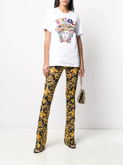 Shop Versace Baroque Print High Waisted Trousers In 黑色