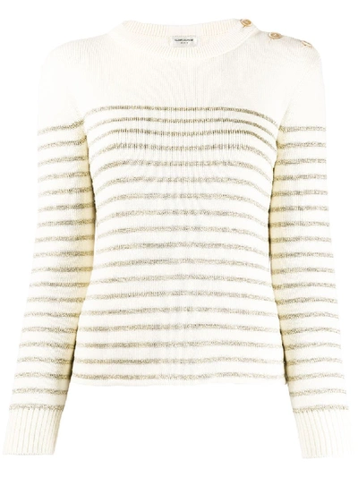 Shop Saint Laurent Striped Knitted Jumper In Neutrals