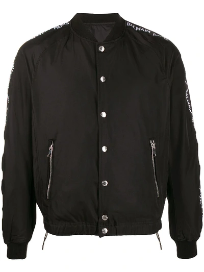 Shop Balmain Logo Band Bomber Jacket In Black
