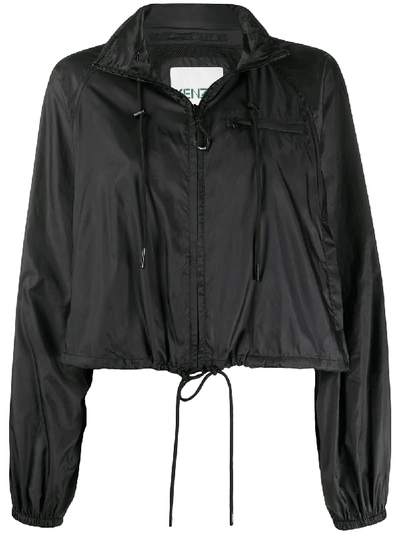 Shop Kenzo Cropped Drawstring Hooded Jacket In Black