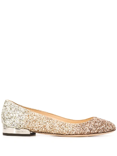 Shop Jimmy Choo Jessie Glitter Ballerina Shoes In Metallic