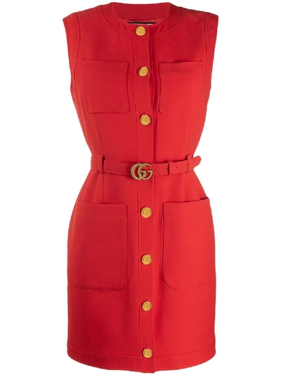 Shop Gucci Belted Dress In Red