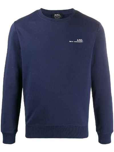 Shop Apc Item Logo-print Cotton Sweatshirt In Blue
