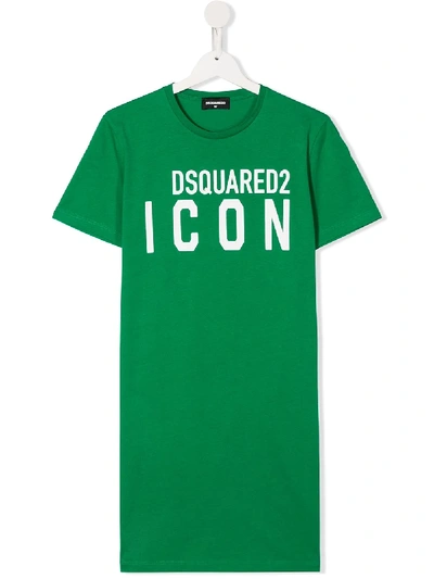 Shop Dsquared2 Teen Icon Cotton T-shirt Dress In Green