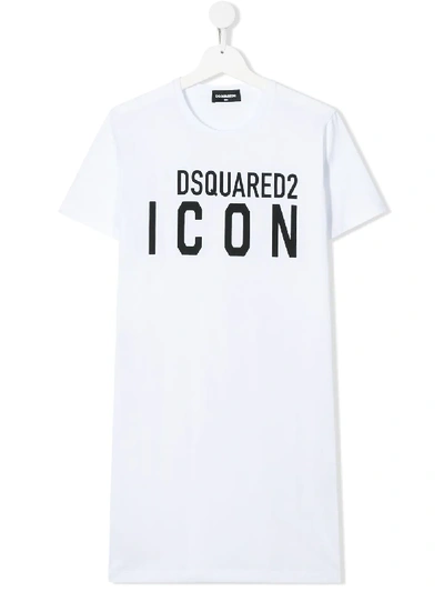 Shop Dsquared2 Teen Icon Cotton T-shirt Dress In White