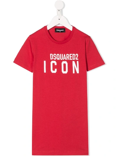 Shop Dsquared2 Icon Cotton T-shirt Dress In Red