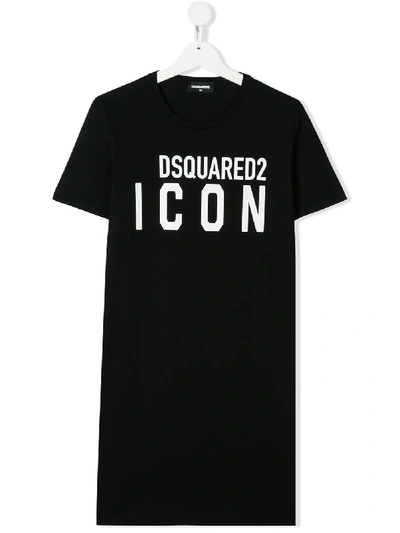 Shop Dsquared2 Teen Icon Cotton T-shirt Dress In Black