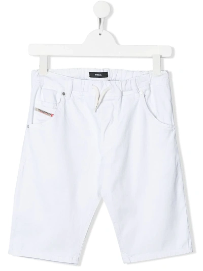 Shop Diesel Teen Denim Shorts In White