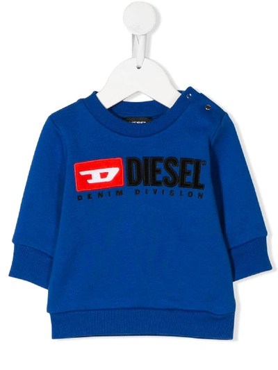 Shop Diesel Logo Embroidered Sweatshirt In Blue
