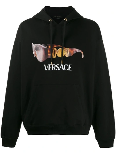 Shop Versace Printed Detail Hoodie In 黑色