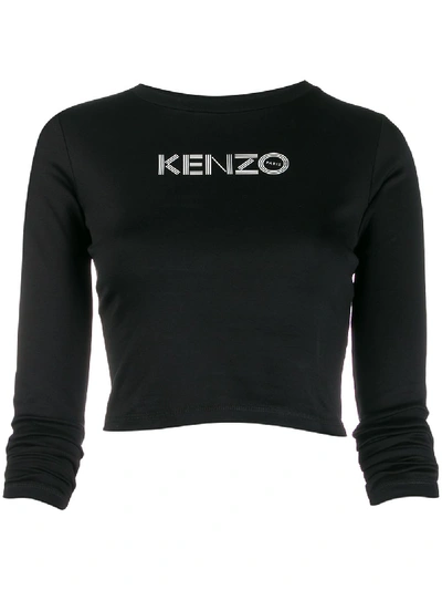 Shop Kenzo Logo-print Cropped Top In Black