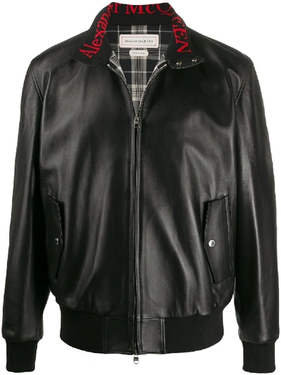 Shop Alexander Mcqueen Lambskin Zipped Bomber Jacket In Black