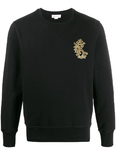 Shop Alexander Mcqueen Beaded Logo Patch Sweatshirt In Black