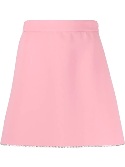 Shop Miu Miu Diamante Detail High Waisted Skirt In 粉色