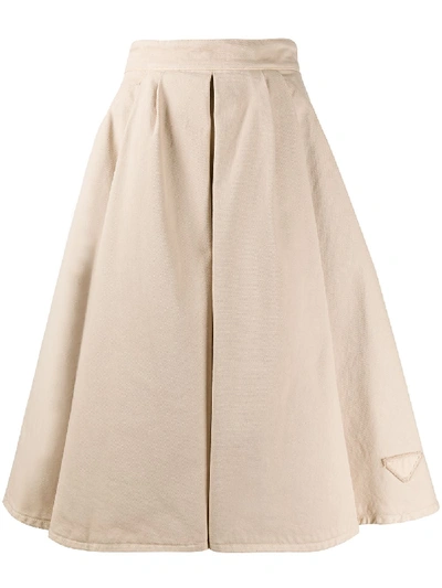 Shop Prada Pleated A-line Skirt In Neutrals