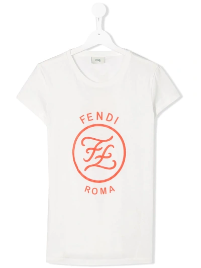 Shop Fendi Teen Logo Printed T-shirt In White