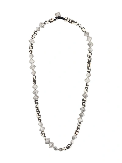 Shop Saint Laurent Stone-embellished Beaded Necklace In Silver