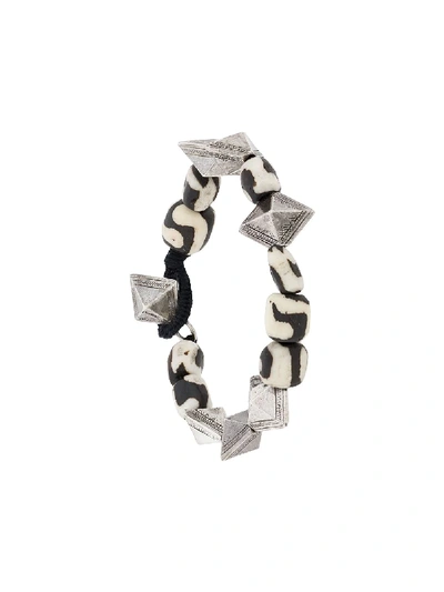 Shop Saint Laurent Stone-embellished Beaded Bracelet In White