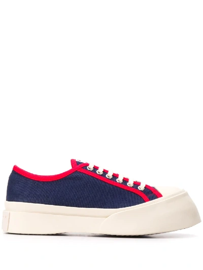 Shop Marni Lace-up Platform Plimsolls In Blue