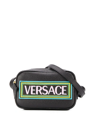 Shop Young Versace Logo Print Shoulder Bag In Black