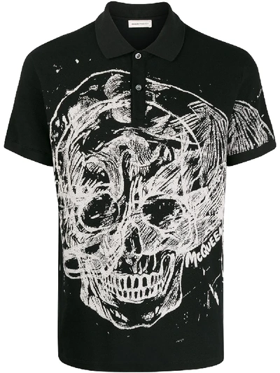 Shop Alexander Mcqueen Skull Print Polo Shirt In Black