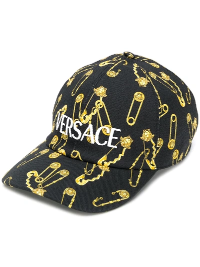 Shop Versace Safety Pin Baseball Cap In Black
