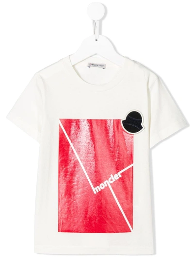 Shop Moncler Logo Print Crew Neck T-shirt In White