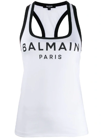 Balmain Logo Print Lycra Tank Top In White