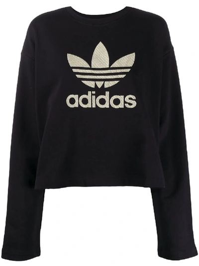 Shop Adidas Originals Logo Long-sleeve Sweatshirt In Black