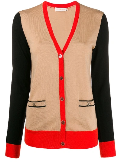Shop Tory Burch Color-block Madeline Cardigan In Brown