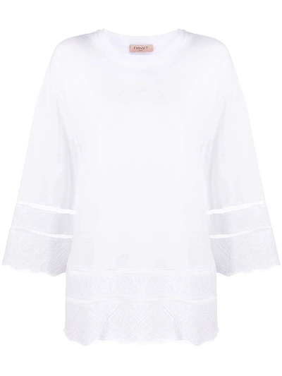 Shop Twinset Lace-trimmed T-shirt In White