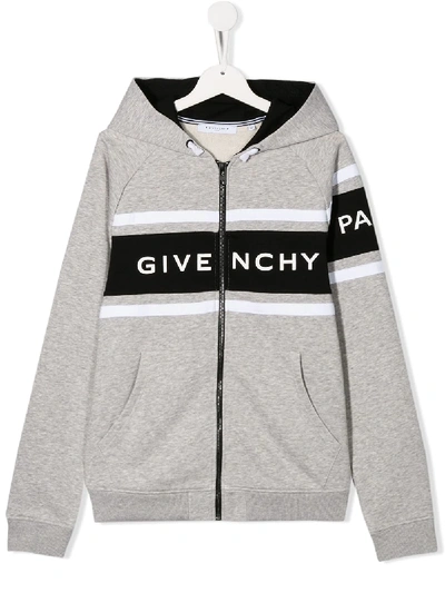Shop Givenchy Jersey Logo Hoody In Grey